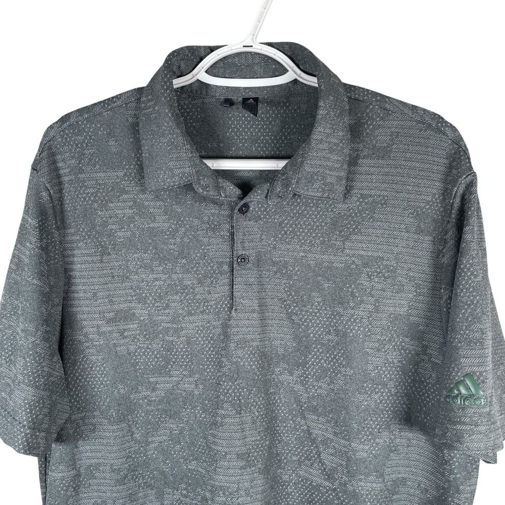 Adidas Camo PrimeGreen Aero Ready Polo Shirt Golf Mens L Gray Stretch Wicking